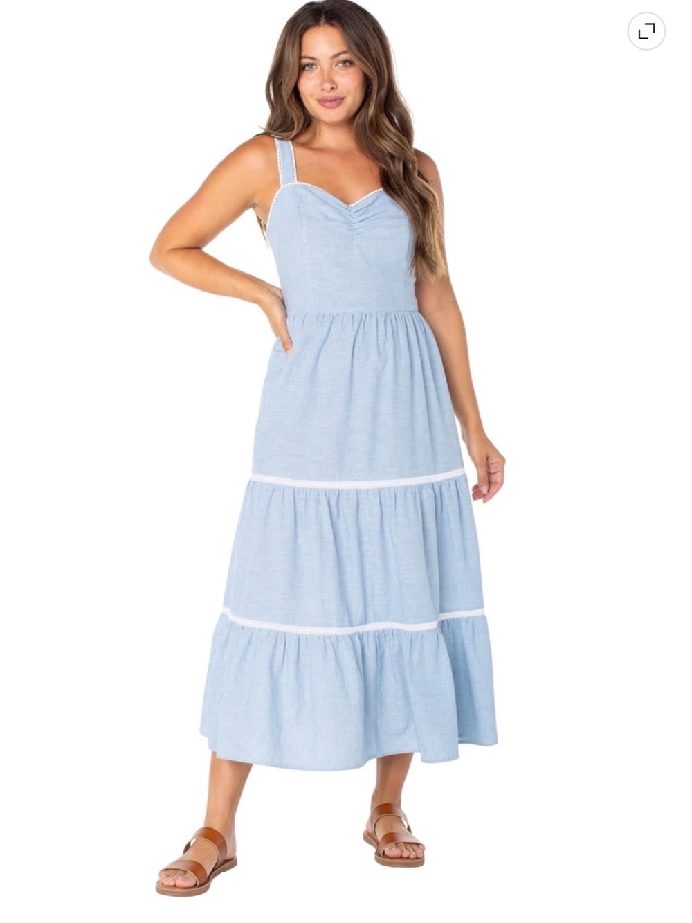 Celebrity Pink Light Blue Tiered Dress with Lace Trim
